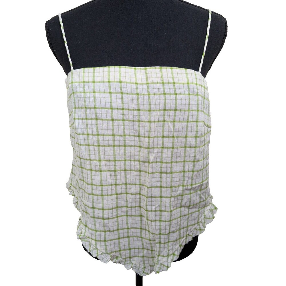 Line And Dot Tank Top Square Neck Spaghetti Straps Tie Back Handkerchief Small